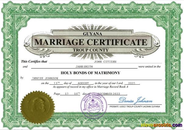 Guyana marriage certificate